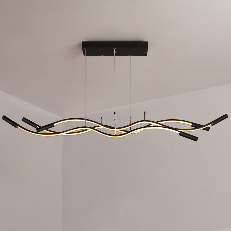 Minimalism Wave Shaped Pendant Lamp Aluminum Dining Room Island Lighting Fixture 3 Black Clearhalo 'Ceiling Lights' 'Island Lights' Lighting' 2307847