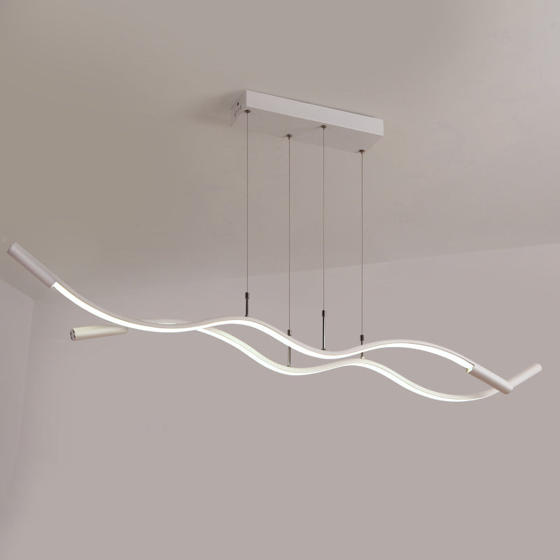 Minimalism Wave Shaped Pendant Lamp Aluminum Dining Room Island Lighting Fixture 2 White Clearhalo 'Ceiling Lights' 'Island Lights' Lighting' 2307850