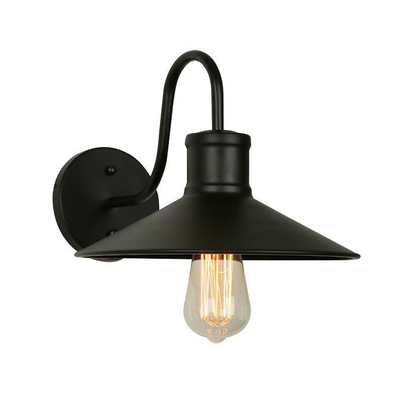 Black Conical Wall Lamp Industrial Metal 1 Head Corridor Gooseneck Wall Sconce with Cage Clearhalo 'Art deco wall lights' 'Cast Iron' 'Glass' 'Industrial wall lights' 'Industrial' 'Middle century wall lights' 'Modern' 'Rustic wall lights' 'Tiffany' 'Traditional wall lights' 'Wall Lamps & Sconces' 'Wall Lights' Lighting' 2307881