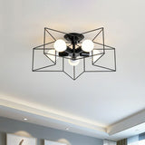5 Bulbs Pentagram Cage Semi Flush Mounted Lamp Modern Metal Ceiling Light Fixture for Bedroom Black Clearhalo 'Ceiling Lights' 'Close To Ceiling Lights' 'Close to ceiling' 'Semi-flushmount' Lighting' 2307883