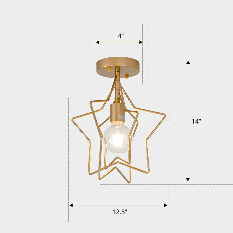 1 Head Geometric Semi Flush Light Nordic Metal Ceiling Mounted Lamp for Corridor Gold A Clearhalo 'Ceiling Lights' 'Close To Ceiling Lights' 'Close to ceiling' 'Semi-flushmount' Lighting' 2307893