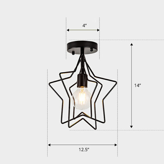 1 Head Geometric Semi Flush Light Nordic Metal Ceiling Mounted Lamp for Corridor Black A Clearhalo 'Ceiling Lights' 'Close To Ceiling Lights' 'Close to ceiling' 'Semi-flushmount' Lighting' 2307902