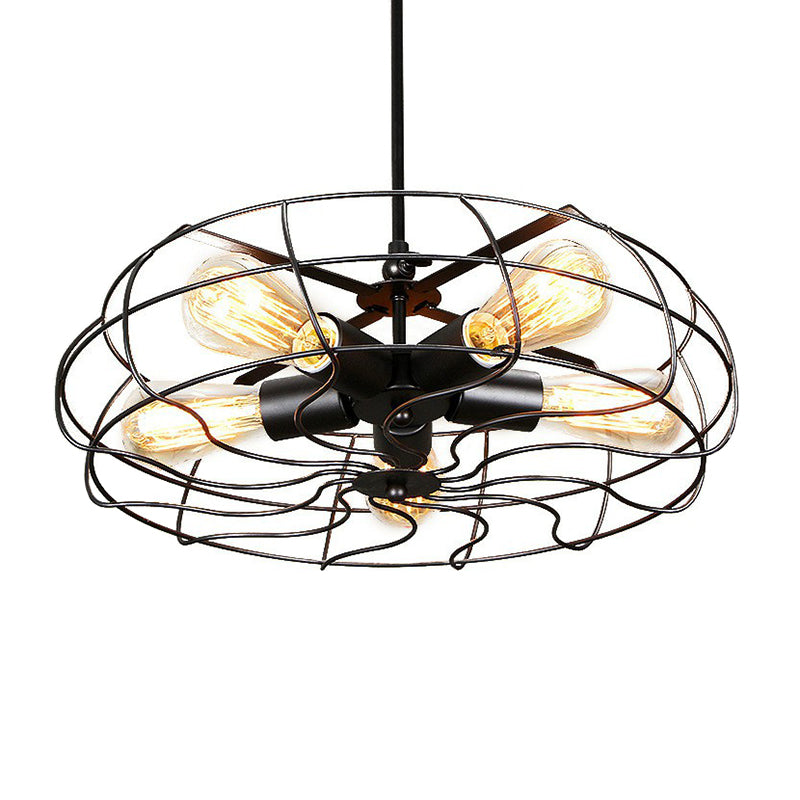 5-Light Cage Hanging Lamp Industrial Iron Chandelier Lighting Fixture for Bedroom Clearhalo 'Cast Iron' 'Ceiling Lights' 'Chandeliers' 'Industrial Chandeliers' 'Industrial' 'Metal' 'Middle Century Chandeliers' 'Rustic Chandeliers' 'Tiffany' Lighting' 2307949