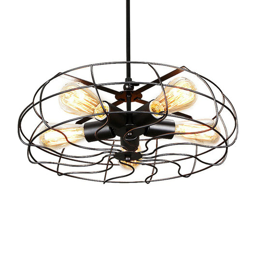 5-Light Cage Hanging Lamp Industrial Iron Chandelier Lighting Fixture for Bedroom Clearhalo 'Cast Iron' 'Ceiling Lights' 'Chandeliers' 'Industrial Chandeliers' 'Industrial' 'Metal' 'Middle Century Chandeliers' 'Rustic Chandeliers' 'Tiffany' Lighting' 2307949
