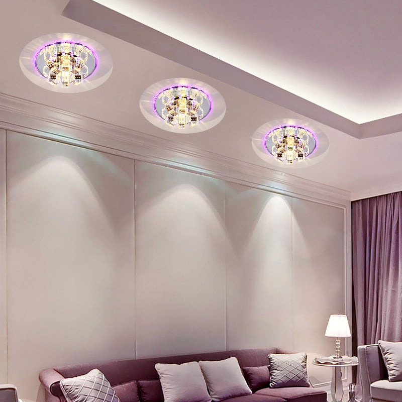Floral Flush Mounted Lamp Minimalist Clear Crystal Living Room Ceiling Fixture with Mirrored Canopy Clear Purple Clearhalo 'Ceiling Lights' 'Close To Ceiling Lights' 'Close to ceiling' 'Flush mount' Lighting' 2307950