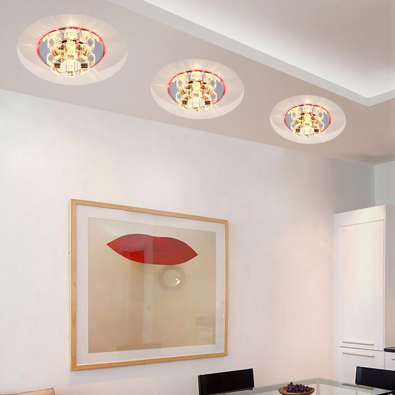 Floral Flush Mounted Lamp Minimalist Clear Crystal Living Room Ceiling Fixture with Mirrored Canopy Clear Red Clearhalo 'Ceiling Lights' 'Close To Ceiling Lights' 'Close to ceiling' 'Flush mount' Lighting' 2307951