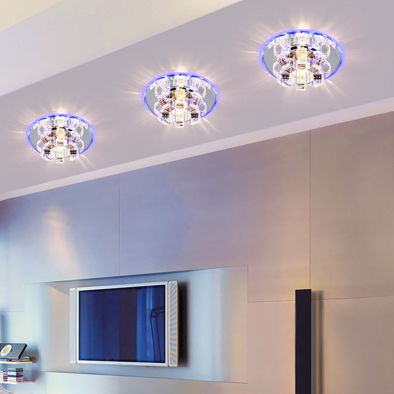 Floral Flush Mounted Lamp Minimalist Clear Crystal Living Room Ceiling Fixture with Mirrored Canopy Clear Blue Clearhalo 'Ceiling Lights' 'Close To Ceiling Lights' 'Close to ceiling' 'Flush mount' Lighting' 2307952