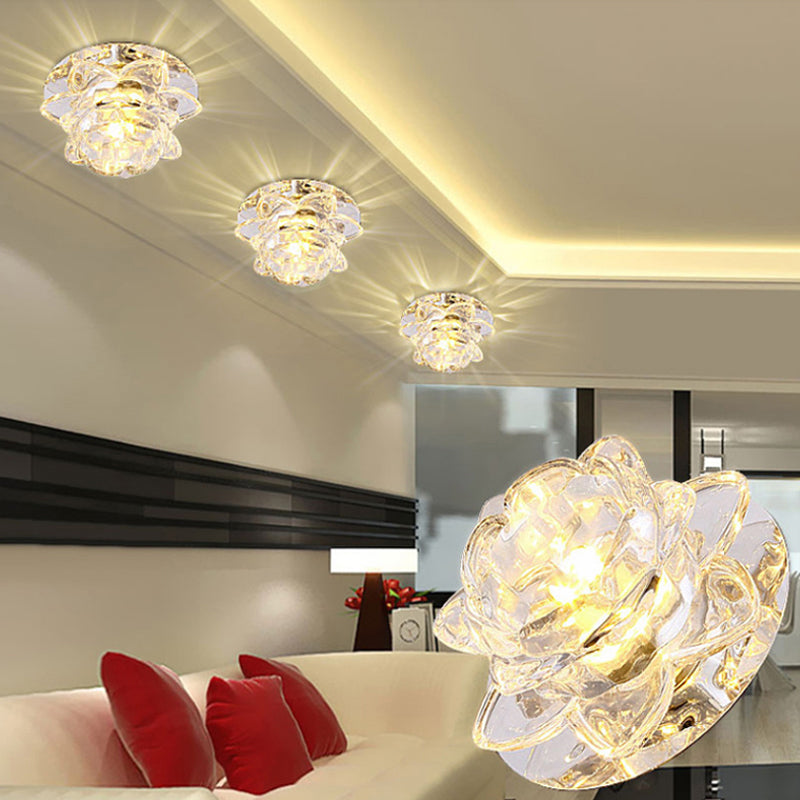 Crystal Lotus Ceiling Mounted Lamp Contemporary Clear LED Flush Light for Living Room Clearhalo 'Ceiling Lights' 'Close To Ceiling Lights' 'Close to ceiling' 'Flush mount' Lighting' 2307993
