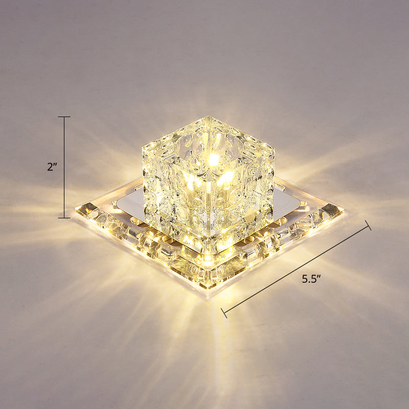 Square Entryway LED Flush-Mount Light Fixture Crystal Modern Ceiling Lamp in Clear Clear Warm Clearhalo 'Ceiling Lights' 'Close To Ceiling Lights' 'Close to ceiling' 'Flush mount' Lighting' 2308016