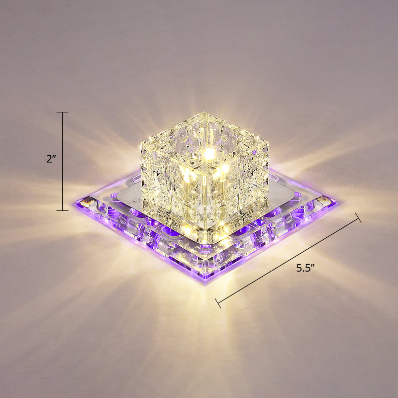 Square Entryway LED Flush-Mount Light Fixture Crystal Modern Ceiling Lamp in Clear Clear Purple Clearhalo 'Ceiling Lights' 'Close To Ceiling Lights' 'Close to ceiling' 'Flush mount' Lighting' 2308017
