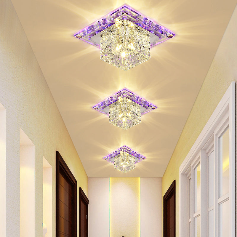 Square Entryway LED Flush-Mount Light Fixture Crystal Modern Ceiling Lamp in Clear Clearhalo 'Ceiling Lights' 'Close To Ceiling Lights' 'Close to ceiling' 'Flush mount' Lighting' 2308021