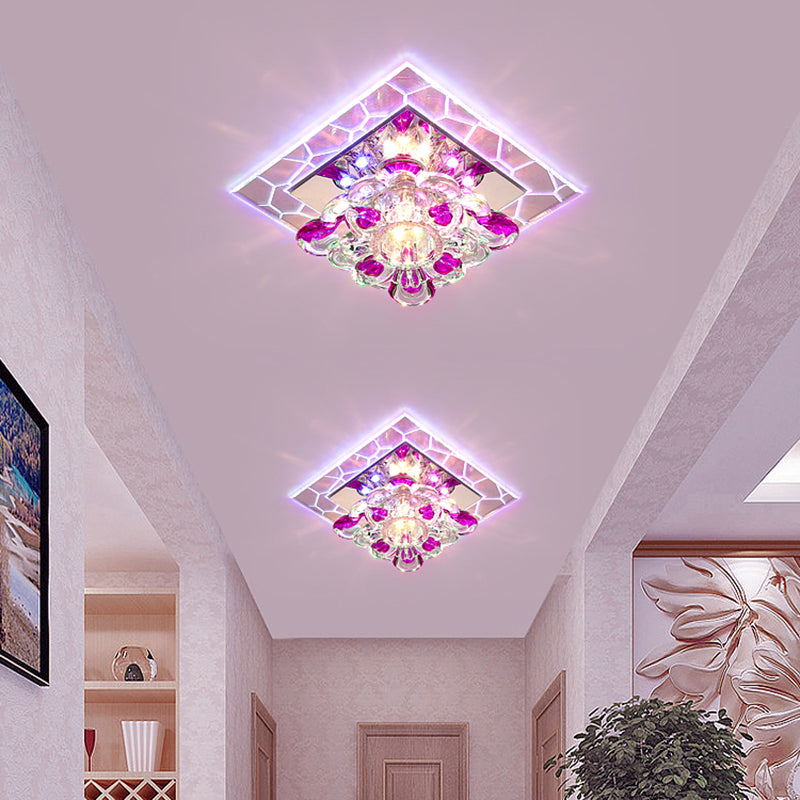 Acrylic Square Led Flush Mount Fixture Modern Clear Ceiling Mounted Lamp with Flower Crystal Shade Clearhalo 'Ceiling Lights' 'Close To Ceiling Lights' 'Close to ceiling' 'Flush mount' Lighting' 2308027
