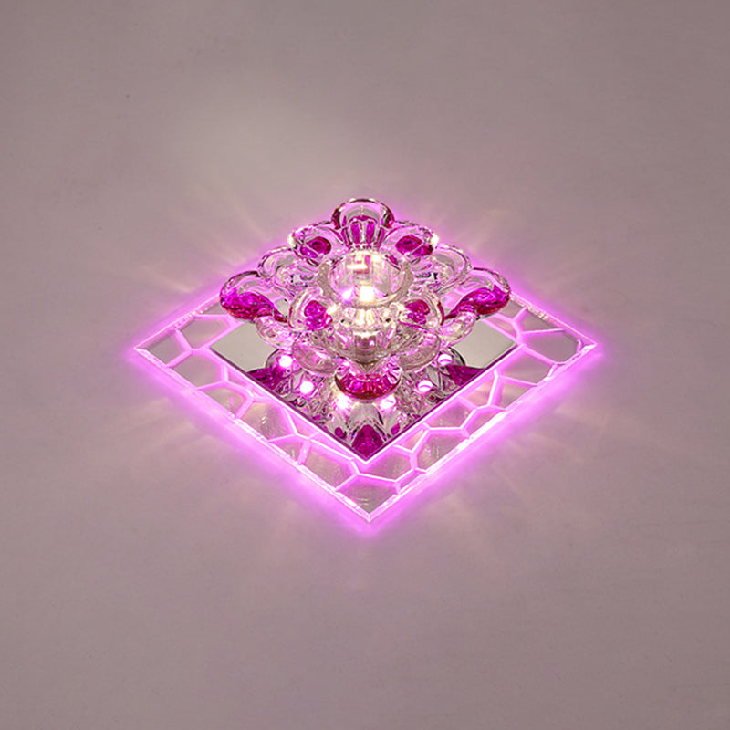 Acrylic Square Led Flush Mount Fixture Modern Clear Ceiling Mounted Lamp with Flower Crystal Shade Clear Pink Clearhalo 'Ceiling Lights' 'Close To Ceiling Lights' 'Close to ceiling' 'Flush mount' Lighting' 2308031