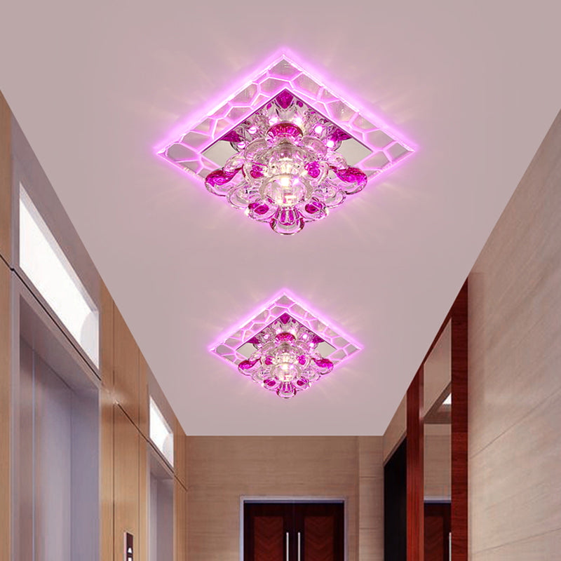 Acrylic Square Led Flush Mount Fixture Modern Clear Ceiling Mounted Lamp with Flower Crystal Shade Clearhalo 'Ceiling Lights' 'Close To Ceiling Lights' 'Close to ceiling' 'Flush mount' Lighting' 2308032
