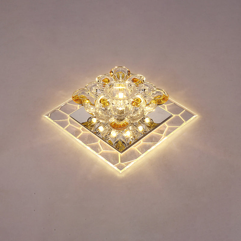 Acrylic Square Led Flush Mount Fixture Modern Clear Ceiling Mounted Lamp with Flower Crystal Shade Clear Warm Clearhalo 'Ceiling Lights' 'Close To Ceiling Lights' 'Close to ceiling' 'Flush mount' Lighting' 2308033