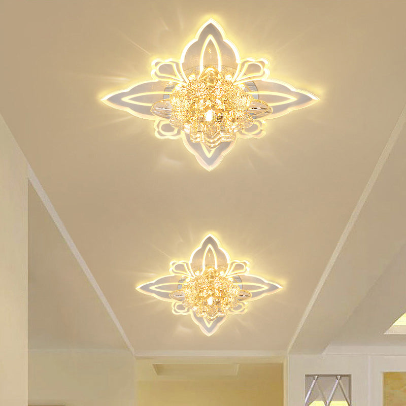 Modern Style Blossom Ceiling Lamp Crystal Foyer LED Flush Mount Lighting with Clear Acrylic Petals Clear Warm Clearhalo 'Ceiling Lights' 'Close To Ceiling Lights' 'Close to ceiling' 'Flush mount' Lighting' 2308037