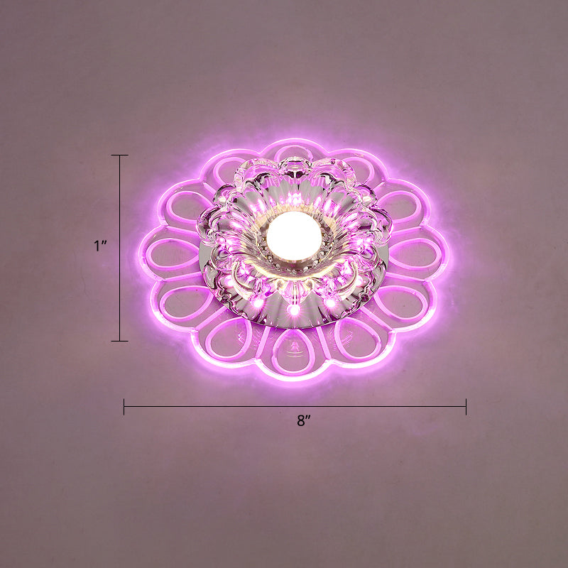 Flower LED Flush Mount Ceiling Light Minimalist Clear Crystal Foyer Flush Mounted Lamp Clear Pink Clearhalo 'Ceiling Lights' 'Close To Ceiling Lights' 'Close to ceiling' 'Flush mount' Lighting' 2308061