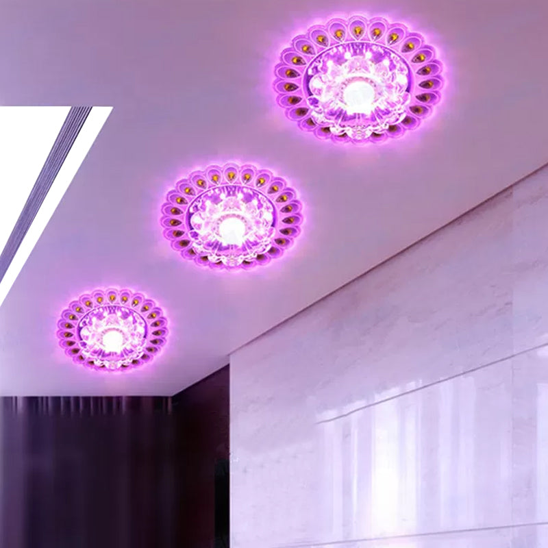 Hotel LED Ceiling Mount Light Modern Stylish Flushmount Lighting with Flower Crystal Shade Clear Purple Clearhalo 'Ceiling Lights' 'Close To Ceiling Lights' 'Close to ceiling' 'Flush mount' Lighting' 2308067