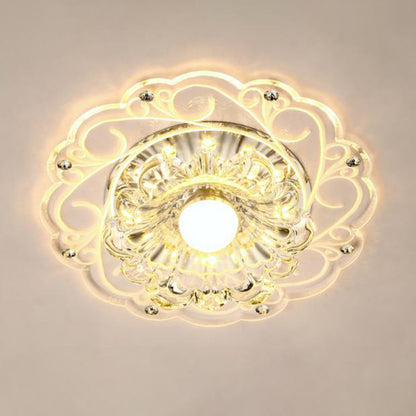 Floral Swirls Crystal Ceiling Lamp Modernism Clear Flush Mounted Light for Entryway Clear Warm Clearhalo 'Ceiling Lights' 'Close To Ceiling Lights' 'Close to ceiling' 'Flush mount' Lighting' 2308073