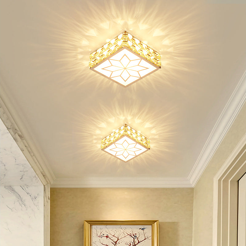 Square Ceiling Mount Light Fixture Simple Crystal Embedded Clear LED Flush Mounted Light for Hallway Clearhalo 'Ceiling Lights' 'Close To Ceiling Lights' 'Close to ceiling' 'Flush mount' Lighting' 2308097