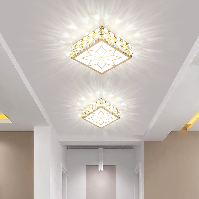 Square Ceiling Mount Light Fixture Simple Crystal Embedded Clear LED Flush Mounted Light for Hallway Clear White Clearhalo 'Ceiling Lights' 'Close To Ceiling Lights' 'Close to ceiling' 'Flush mount' Lighting' 2308099