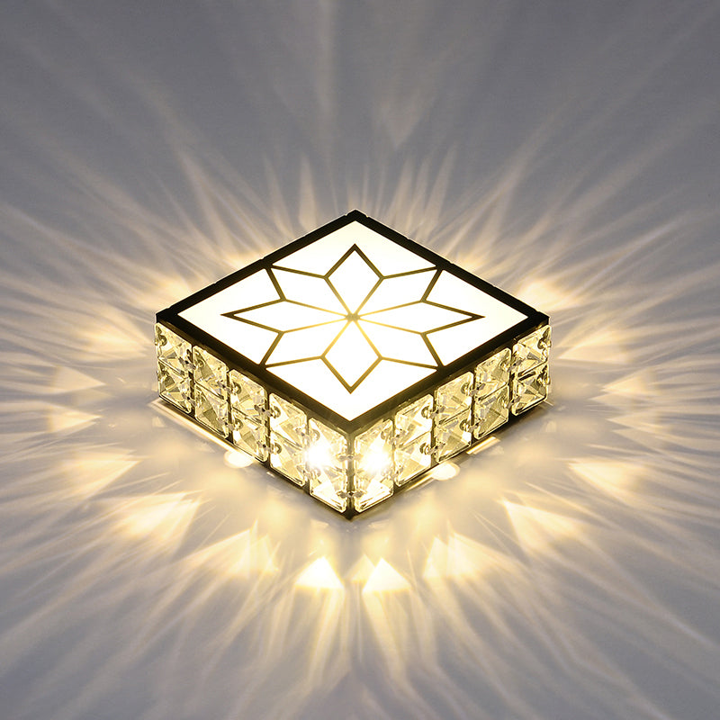 Inlaid Crystal Square Ceiling Lighting Minimalist Black LED Flush Mount Light for Corridor Black Warm Clearhalo 'Ceiling Lights' 'Close To Ceiling Lights' 'Close to ceiling' 'Flush mount' Lighting' 2308100