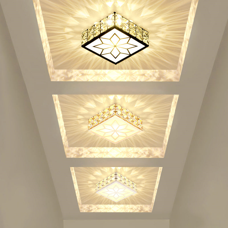 Inlaid Crystal Square Ceiling Lighting Minimalist Black LED Flush Mount Light for Corridor Clearhalo 'Ceiling Lights' 'Close To Ceiling Lights' 'Close to ceiling' 'Flush mount' Lighting' 2308101