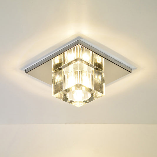 Stainless Steel Square Flush Ceiling Light Simplicity Clear Crystal Block Flush Mount Led Light Clearhalo 'Ceiling Lights' 'Close To Ceiling Lights' 'Close to ceiling' 'Flush mount' Lighting' 2308112
