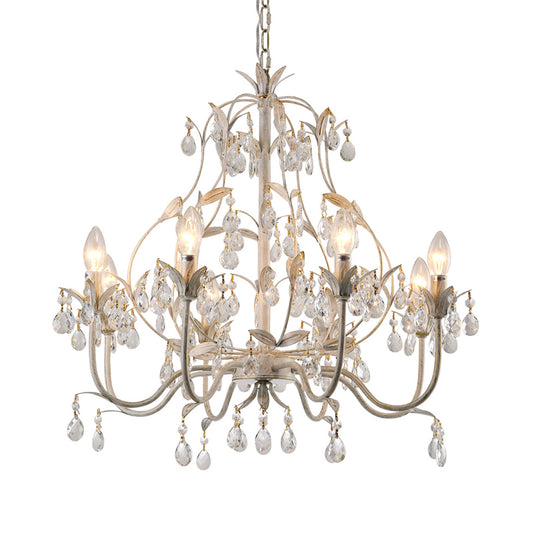 8 Bulbs Gourd Ceiling Chandelier Traditional Clear Crystal Suspended Lighting Fixture with Metal Leaf Clearhalo 'Ceiling Lights' 'Chandeliers' Lighting' options 230852