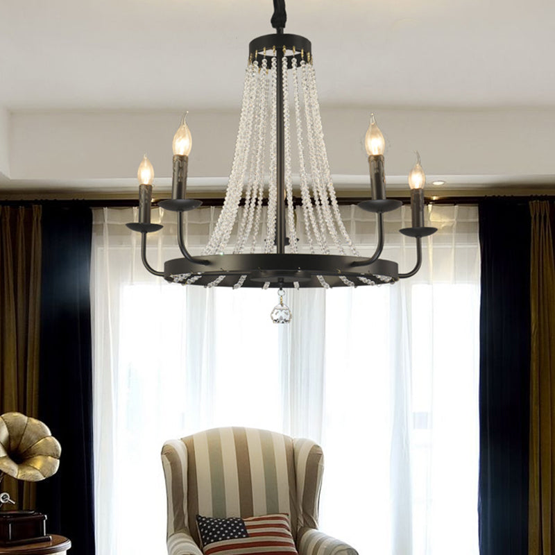 Candle Chandelier Lighting Modern Crystal 5 Bulbs Hanging Ceiling Light in Black for Bedroom Clearhalo 'Ceiling Lights' 'Chandeliers' 'Close To Ceiling Lights' 'Glass shade' 'Glass' Lighting' 230863
