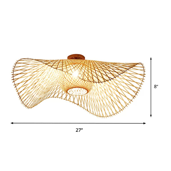 Bamboo Hand-Worked Semi-Flush Mount Japanese 2 Bulbs Close to Ceiling ...