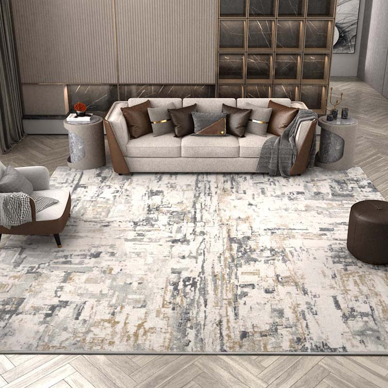 Trendy Living Room Rug Multi Colored Abstract Print Area Carpet Cotton Blend Non-Slip Backing Easy Care Rug Gray-White Clearhalo 'Area Rug' 'Rug' 2309399