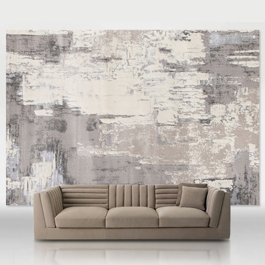 Calming Abstract Printed Rug Multi Colored Cotton Blend Indoor Rug Non-Slip Backing Easy Care Area Carpet for Room Gray-White