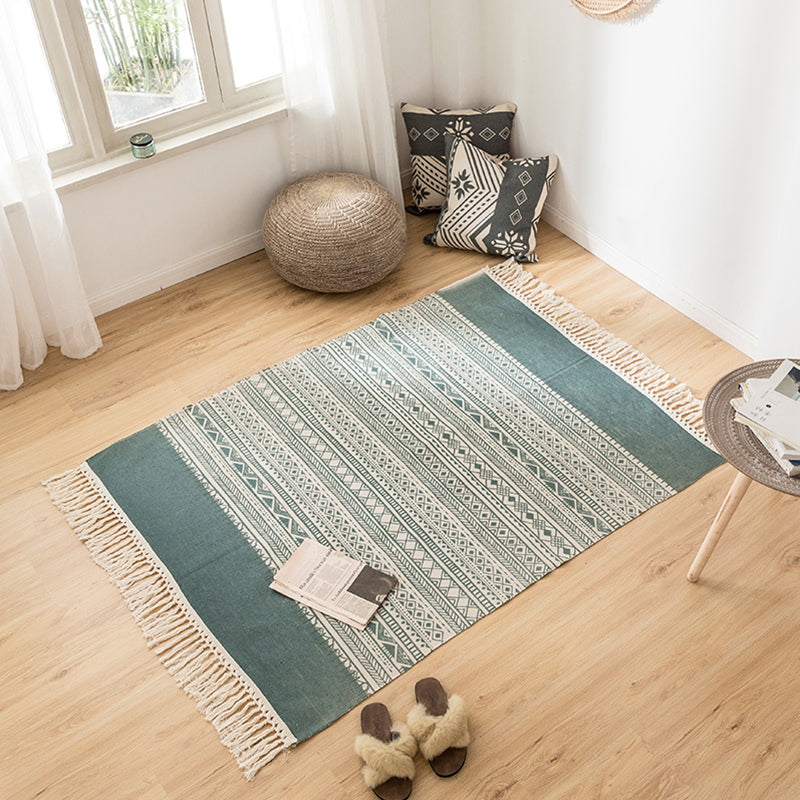 Multi Colored Decoration Rug Bohemian Geometric Print Indoor Rug Jute Easy Care Pet Friendly Area Carpet with Fringe Green 3'11" x 5'7" Clearhalo 'Area Rug' 'Bohemian' 'Rugs' Rug' 2309779