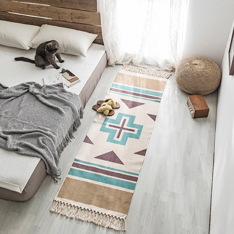 Multi Colored Decoration Rug Bohemian Geometric Print Indoor Rug Jute Easy Care Pet Friendly Area Carpet with Fringe Blue Clearhalo 'Area Rug' 'Bohemian' 'Rugs' Rug' 2309783