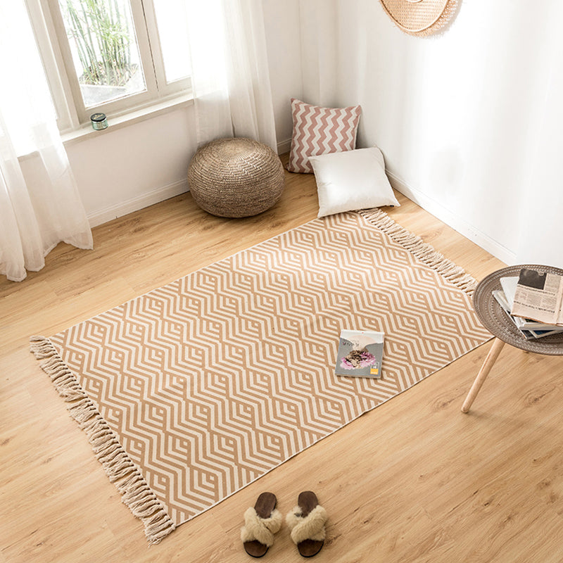 Multi Colored Decoration Rug Bohemian Geometric Print Indoor Rug Jute Easy Care Pet Friendly Area Carpet with Fringe Camel 3'11" x 5'7" Clearhalo 'Area Rug' 'Bohemian' 'Rugs' Rug' 2309784