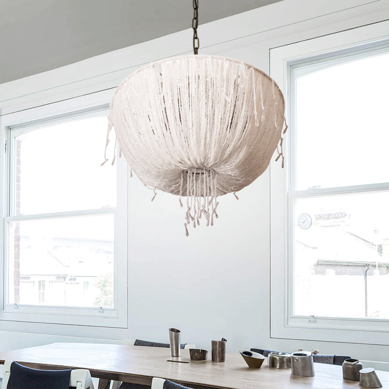 Contemporary Dome Hanging Chandelier Crystal 3 Bulbs Suspension Light in White for Dining Room Clearhalo 'Ceiling Lights' 'Chandeliers' Lighting' options 231018