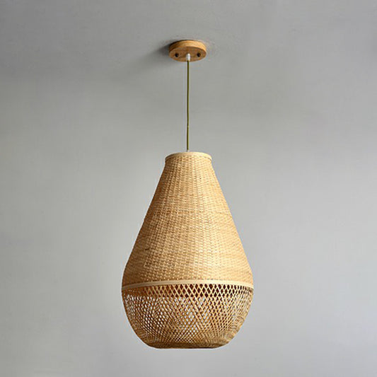 Bamboo Woven Droplet Shaped Pendant Simplicity 1-Bulb Beige Hanging Light over Table Clearhalo 'Ceiling Lights' 'Pendant Lights' 'Pendants' Lighting' 2310441