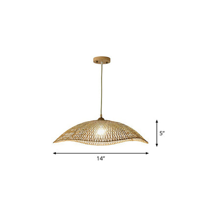 Wave-Edge Suspension Lighting Asian Bamboo 1-Bulb Bedroom Pendant Light in Beige Beige 14" Clearhalo 'Ceiling Lights' 'Pendant Lights' 'Pendants' Lighting' 2310457_903aba78-844b-43b0-8de6-ab2d4417237c