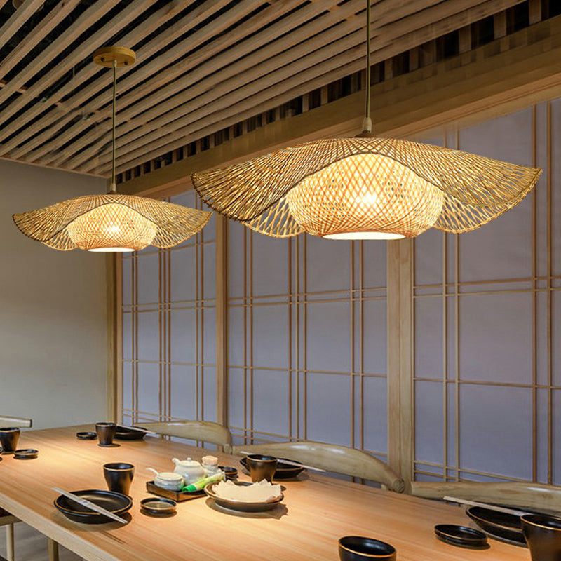 Lotus Leaf Shaped Corridor Pendant Lamp Bamboo 1-Light Modernist Suspension Light in Beige Clearhalo 'Ceiling Lights' 'Pendant Lights' 'Pendants' Lighting' 2310463