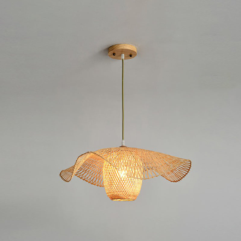 Lotus Leaf Shaped Corridor Pendant Lamp Bamboo 1-Light Modernist Suspension Light in Beige Clearhalo 'Ceiling Lights' 'Pendant Lights' 'Pendants' Lighting' 2310464