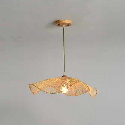 Lotus Leaf Shaped Corridor Pendant Lamp Bamboo 1-Light Modernist Suspension Light in Beige Beige Small C Clearhalo 'Ceiling Lights' 'Pendant Lights' 'Pendants' Lighting' 2310467_8de68fb0-45b4-4bc7-842e-7b2eb1b1a20c