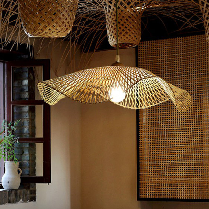Lotus Leaf Shaped Corridor Pendant Lamp Bamboo 1-Light Modernist Suspension Light in Beige Clearhalo 'Ceiling Lights' 'Pendant Lights' 'Pendants' Lighting' 2310468