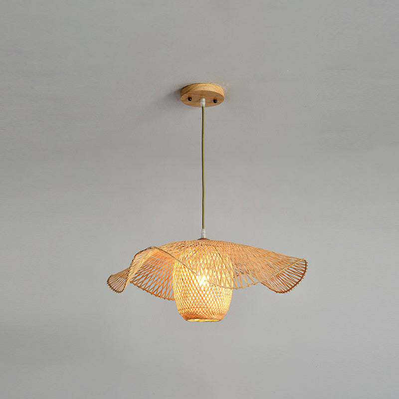 Lotus Leaf Shaped Corridor Pendant Lamp Bamboo 1-Light Modernist Suspension Light in Beige Beige Small A Clearhalo 'Ceiling Lights' 'Pendant Lights' 'Pendants' Lighting' 2310469_0ffb44fc-7b31-4a44-9e79-00265f9d6417