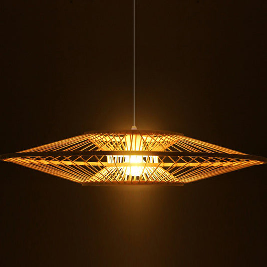 Hand-Crafted Ceiling Pendant Light Modern Bamboo 1 Bulb Tearoom Drop Lamp in Beige Clearhalo 'Ceiling Lights' 'Pendant Lights' 'Pendants' Lighting' 2310540