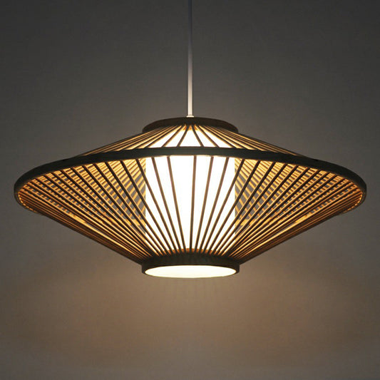 Conical Cage Bamboo Suspension Light Contemporary 1 Head Wood Ceiling Pendant Lamp Clearhalo 'Ceiling Lights' 'Pendant Lights' 'Pendants' Lighting' 2310546