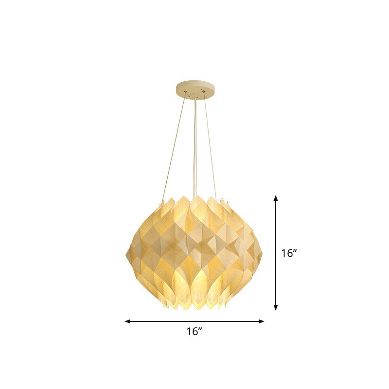 Nordic Globe Hanging Light Wooden 1-Light Dining Room Ceiling Suspension Lamp in Beige Wood 16" Clearhalo 'Ceiling Lights' 'Pendant Lights' 'Pendants' Lighting' 2310570_90e2d422-c13a-4616-a445-a8d18a9023ad