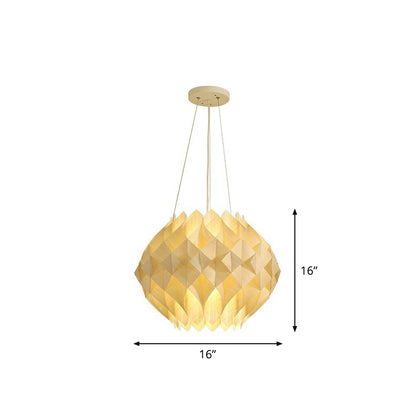 Nordic Globe Hanging Light Wooden 1-Light Dining Room Ceiling Suspension Lamp in Beige Wood 16" Clearhalo 'Ceiling Lights' 'Pendant Lights' 'Pendants' Lighting' 2310570_90e2d422-c13a-4616-a445-a8d18a9023ad