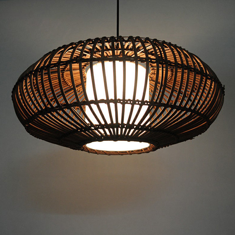 Lantern Hanging Light Fixture Chinese Bamboo 1-Light Suspension Lighting for Dining Room Clearhalo 'Ceiling Lights' 'Modern Pendants' 'Modern' 'Pendant Lights' 'Pendants' Lighting' 2310590