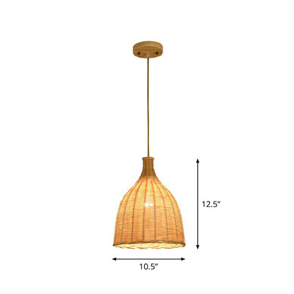 Asia 1 Bulb Down Lighting Pendant Beige Droplet-Like Hanging Lamp with Bamboo Shade Beige C Clearhalo 'Ceiling Lights' 'Pendant Lights' 'Pendants' Lighting' 2310642_f18cbdee-a35f-4d44-896d-bb6a6a0b6f37